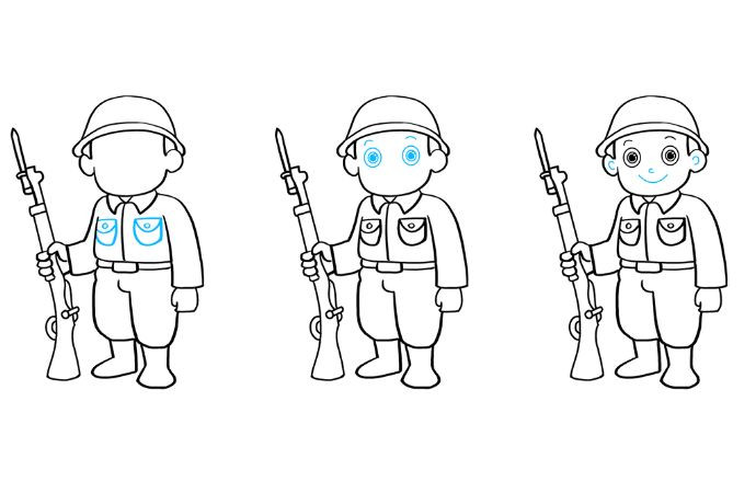 Hoàn thiện các chi tiết trên khuôn mặt chú bộ đội