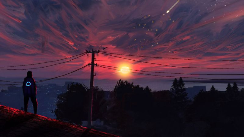 Hoàng hôn buồn yên bình trên bờ hồ