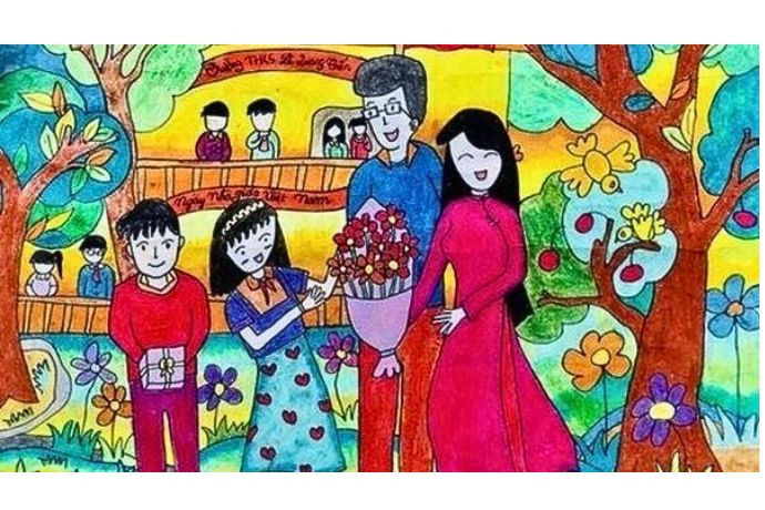 Học trò theo chân thầy cô trên con đường tri thức qua tranh 20/11