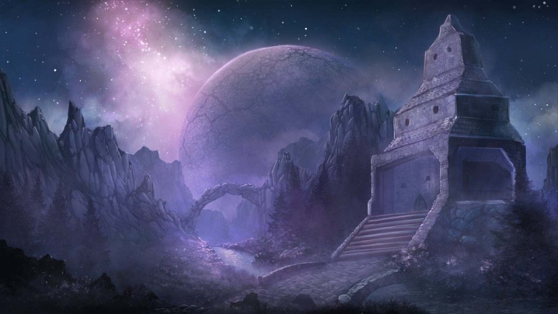 Hòn đảo lơ lửng trên bầu trời xanh với thác nước chảy xuống trong ảnh phong cảnh anime kỳ ảo