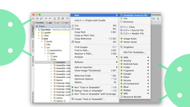 Hộp thoại tạo tệp tài nguyên Drawable XML mới trong Android Studio