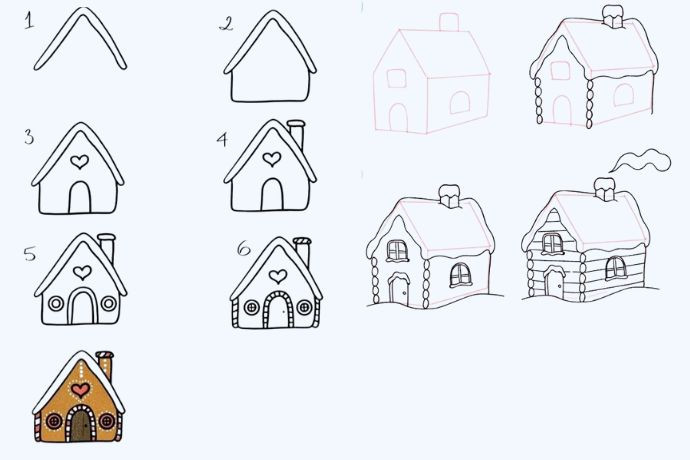 Hướng dẫn cách vẽ ngôi nhà tuyết phủ đơn giản