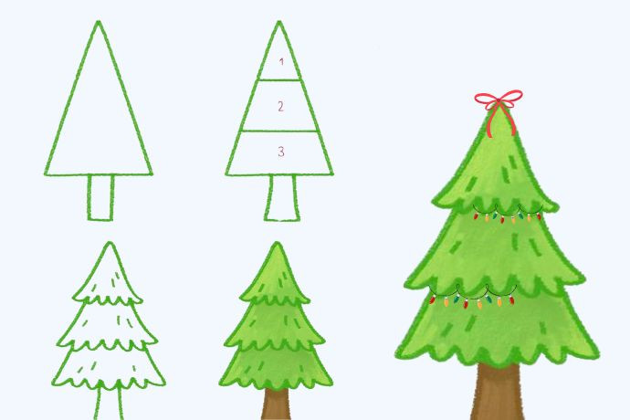 Hướng dẫn chi tiết các bước vẽ cây thông Noel