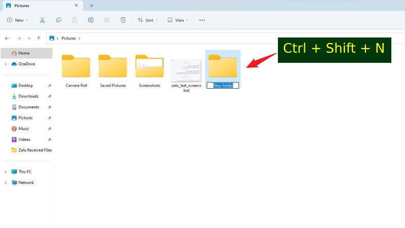 Hướng dẫn tạo folder mới bằng phím tắt Ctrl + Shift + N trên Windows