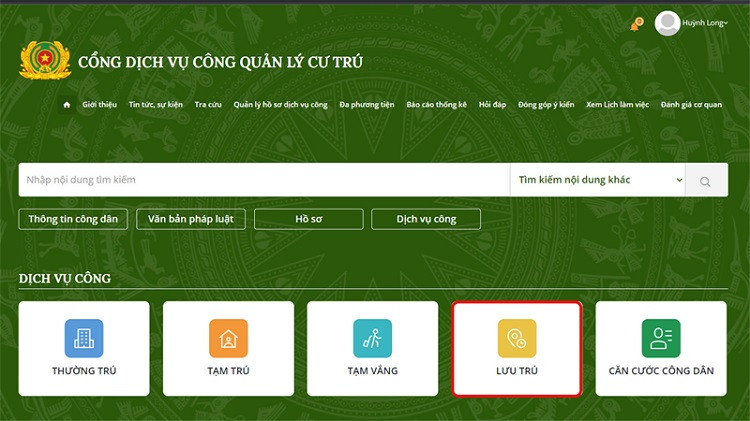 Hướng dẫn tra cứu mã định danh cá nhân online: Chọn mục Lưu trú