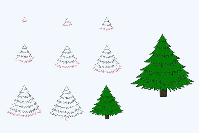 Hướng dẫn vẽ cây thông Noel quen thuộc theo từng bước