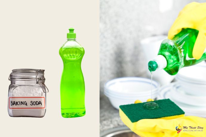 Kết hợp nước rửa chén và baking soda tẩy màu acrylic trên quần áo
