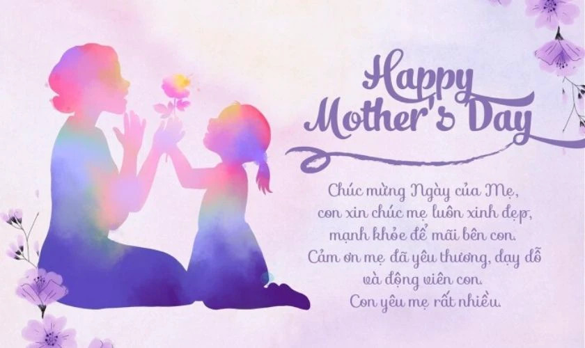 Khoảnh khắc mẹ và con âu yếm trên nền màu nhẹ nhàng