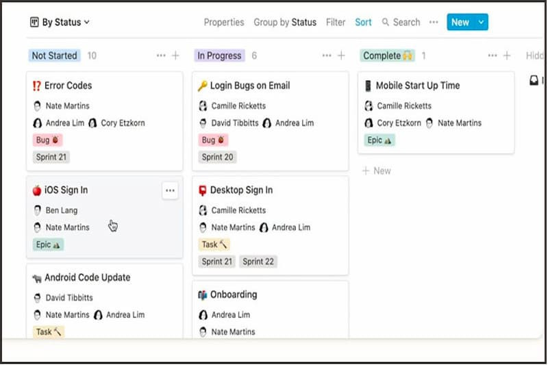Không gian làm việc nhóm trên Notion, cho phép cộng tác, phân chia công việc và chia sẻ thông tin dự án