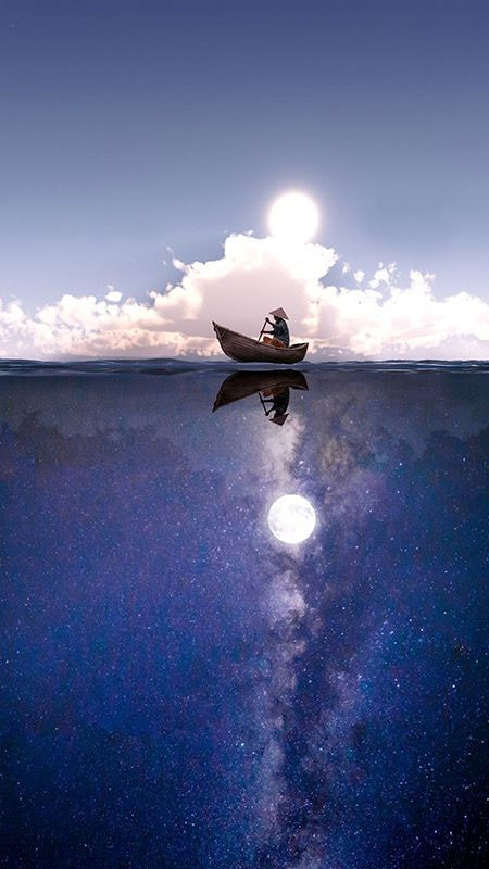 Khung cảnh thiên nhiên với sông nước và bầu trời xanh dương