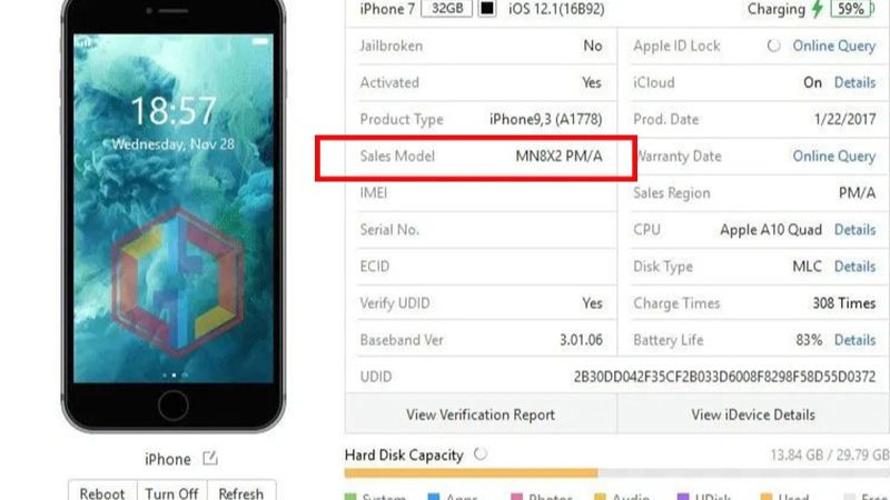 Kiểm tra mã Sale Model trên màn hình Giới thiệu của iPhone để xác định nguồn gốc và phiên bản