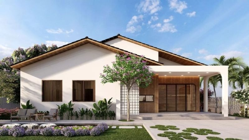 Kiến trúc nhà hiện đại với khối hình vuông vắn và tông màu trung tính