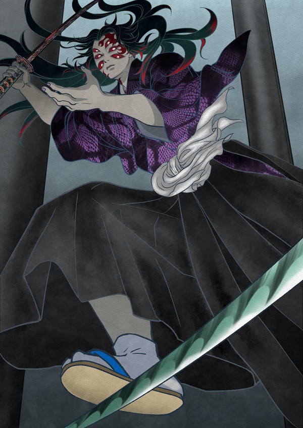 Kokushibo đối đầu với Mitsuri trong một cảnh chiến đấu