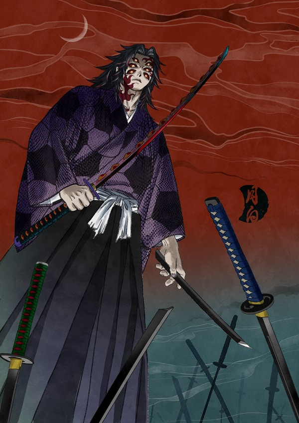 Kokushibo đứng giữa ánh trăng, tạo dáng ngầu