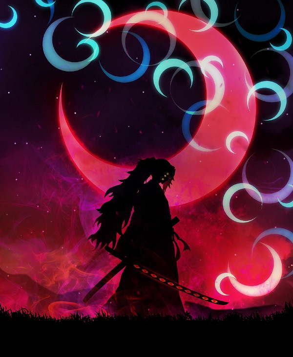 Kokushibo với ánh mắt sáng rực đáng sợ trong bóng tối