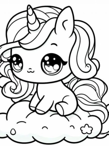 Kỳ lân dễ thương với bờm và sừng cầu vồng đang mỉm cười