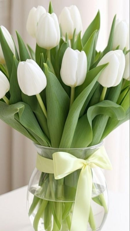 Lọ hoa tulip trắng điểm xuyết thêm vẻ đẹp cho căn phòng