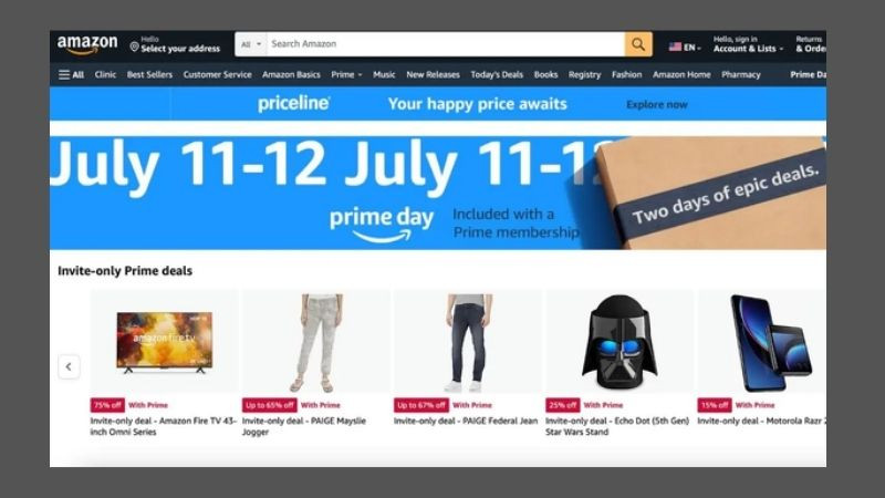 Logo hoặc hình ảnh quảng bá sự kiện Amazon Prime Day, đợt giảm giá mua sắm lớn nhất trong năm dành riêng cho các thành viên Prime