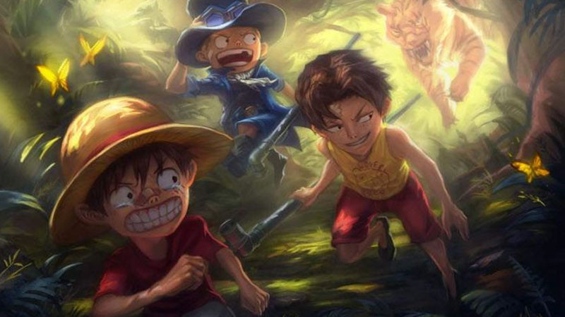 Luffy nhỏ thể hiện sự mạnh mẽ ban đầu.