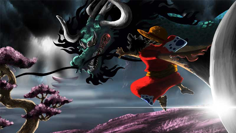 Luffy và Kaido trao đổi đòn đánh uy lực.