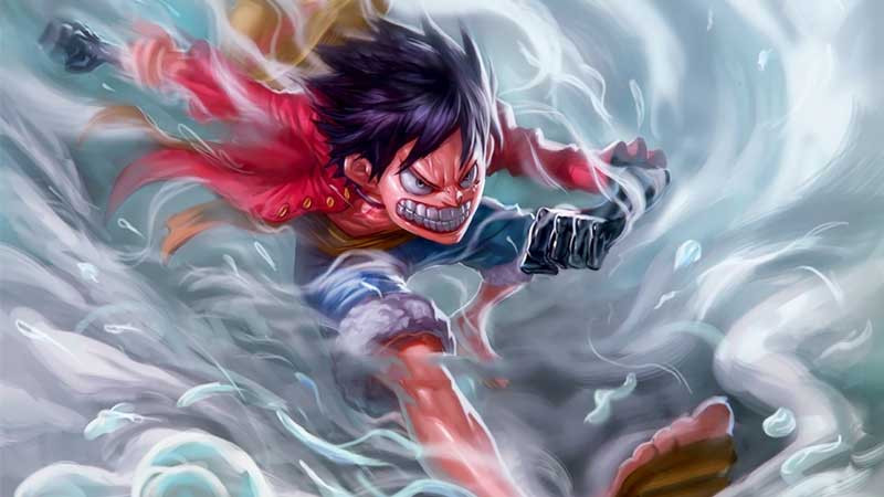 Luffy với biểu cảm tập trung và mạnh mẽ.
