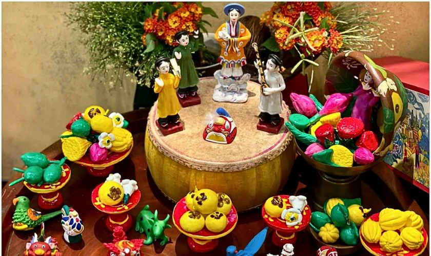 Mâm cỗ Trung Thu với những con vật nhỏ nặn từ tép bưởi thể hiện sự khéo léo