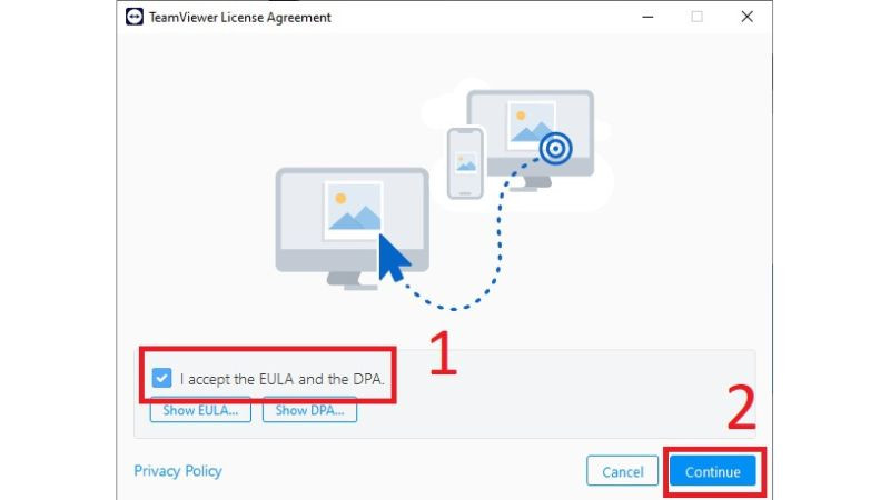 Màn hình cài đặt ban đầu của TeamViewer trên máy tính