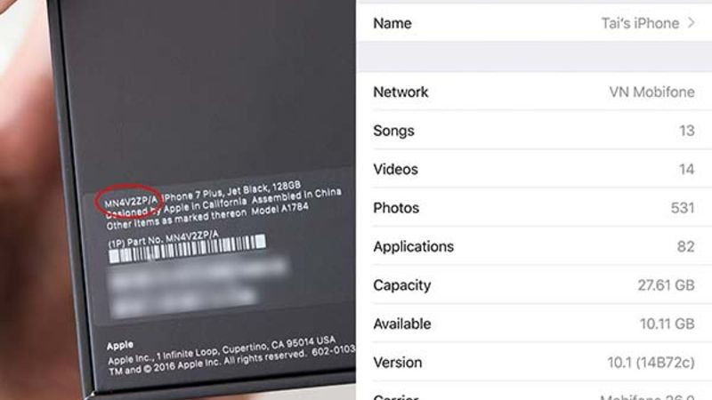 Màn hình Giới thiệu trong Cài đặt iPhone hiển thị thông tin Sale Model, Serial Number và IMEI
