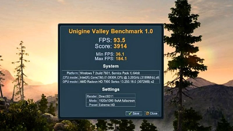 Màn hình hiển thị cảnh 3D trong bài kiểm tra benchmark Unigine Heaven