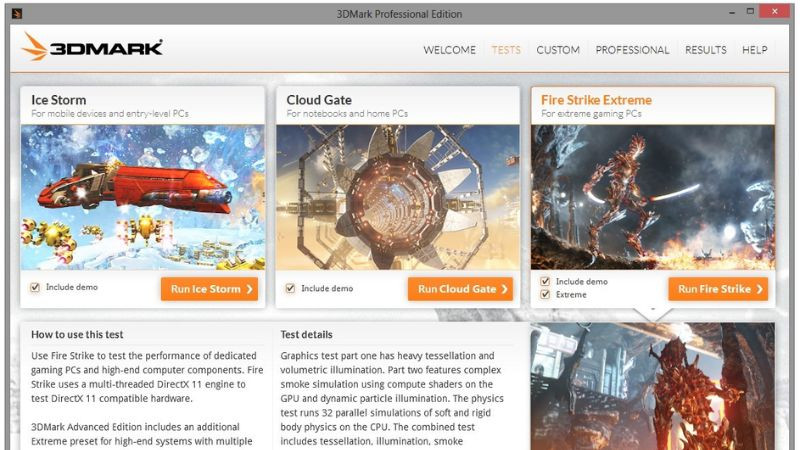 Màn hình phần mềm 3DMark từ FutureMark Suite hiển thị điểm benchmark GPU