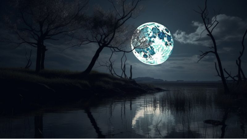 Mặt trăng phản chiếu lung linh trên mặt hồ đêm