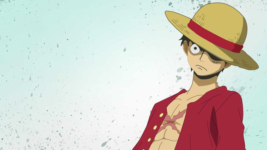 Mẫu ảnh nền PowerPoint anime chủ đề One Piece với nhân vật Luffy