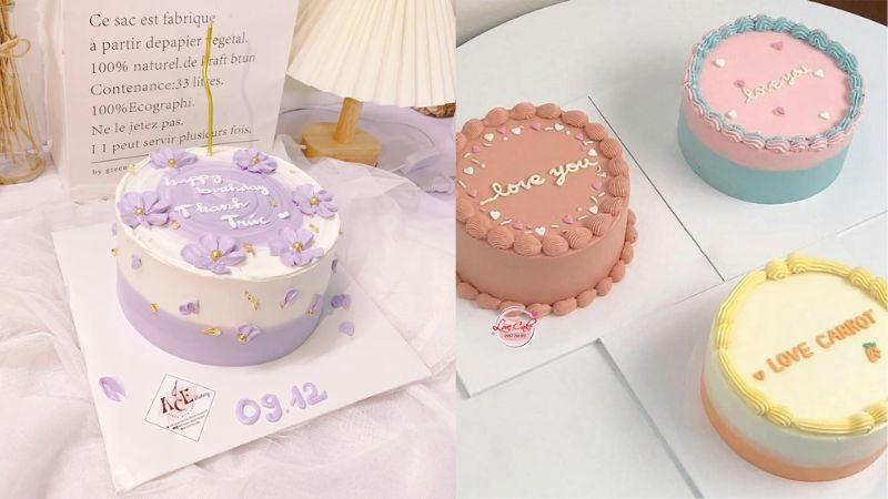 Mẫu bánh sinh nhật tông tím lavender pastel