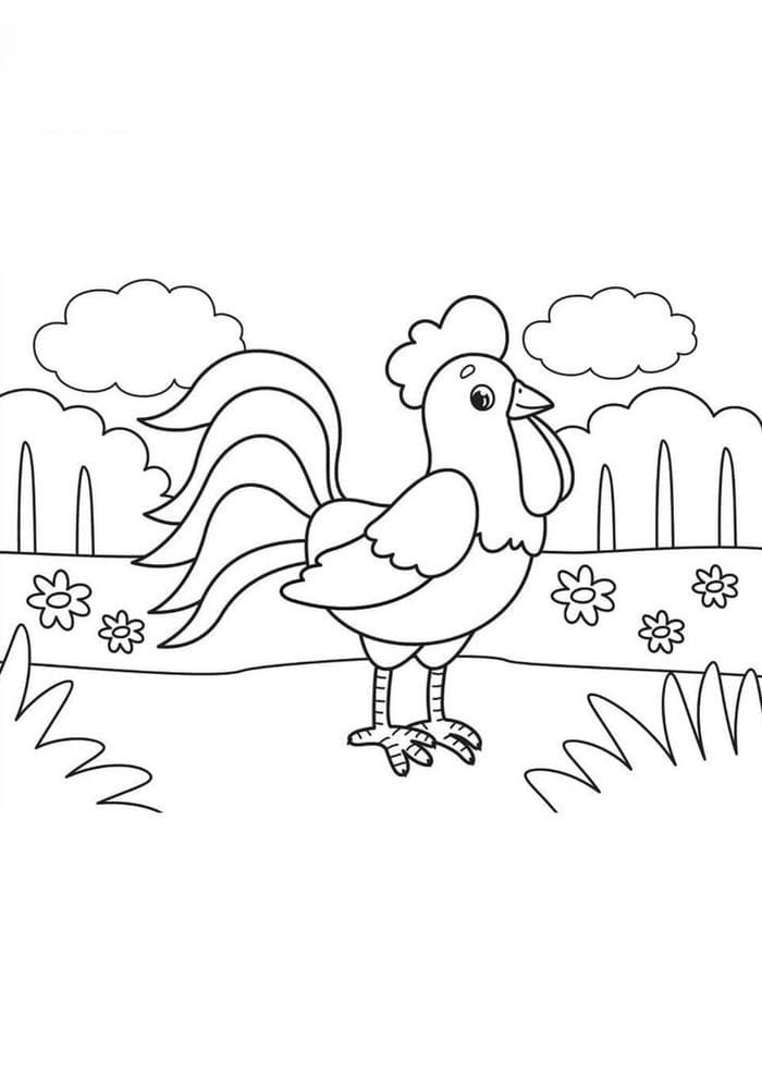 Mẫu tranh tô màu gà trống đơn giản phù hợp cho bé mới bắt đầu