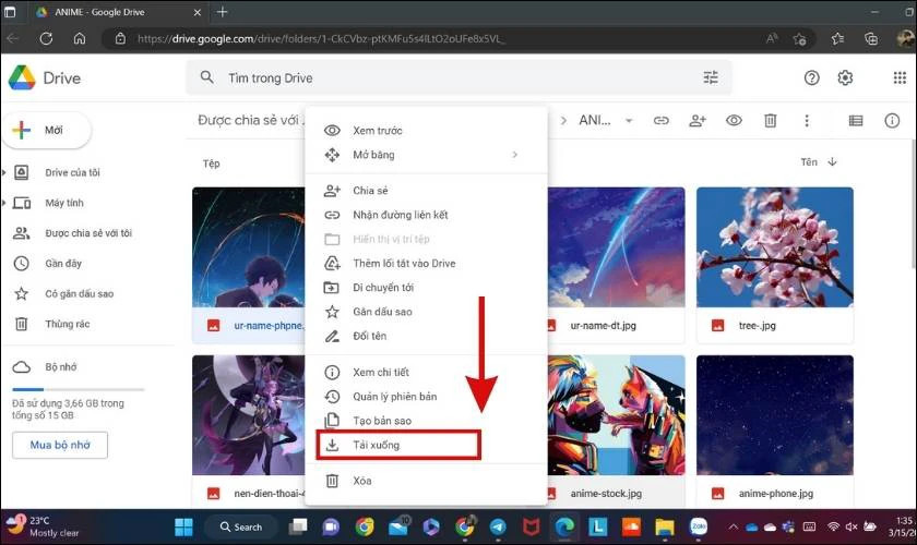 Menu tải xuống ảnh màu sắc 4K từ Google Drive trên máy tính