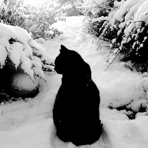 Mèo đen đang duỗi mình trên thảm