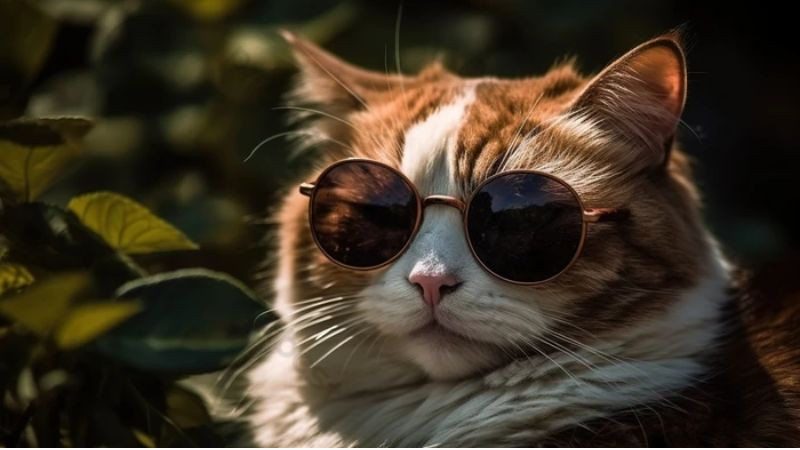 Mèo đeo kính với vẻ mặt tò mò