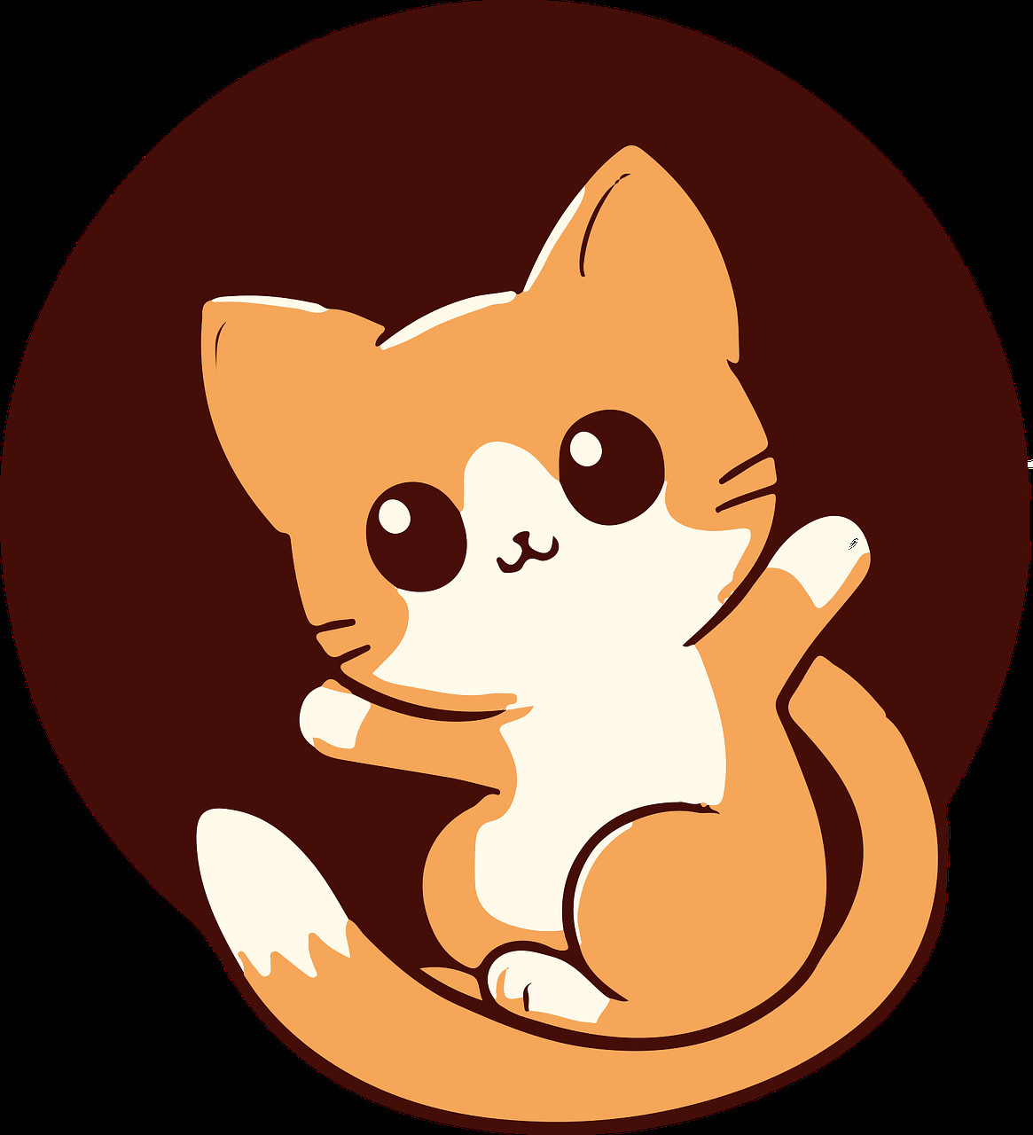 Mèo hoạt hình màu vàng với nơ xanh nhìn thẳng vào người xem