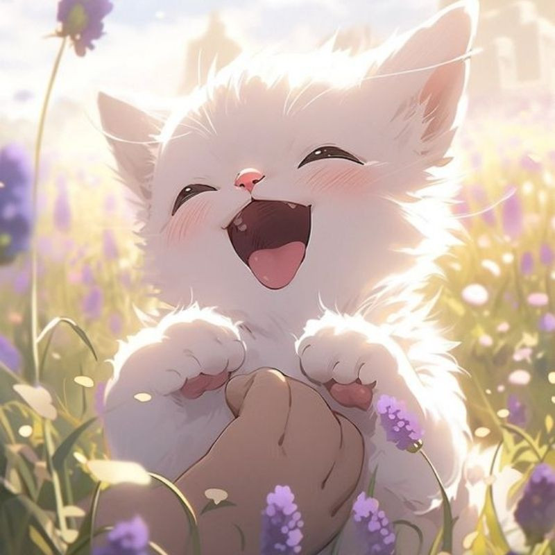 Mèo hoạt hình phong cách anime màu vàng với ánh mắt to tròn