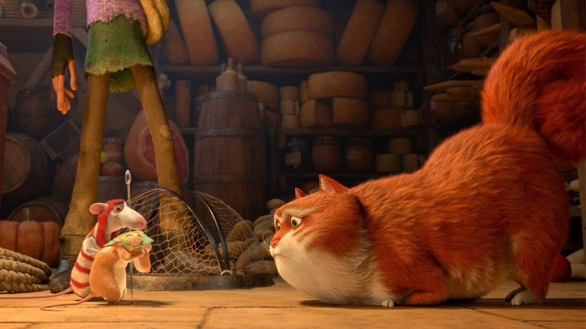 Mèo mập hoạt hình màu vàng nằm ngửa, chân giơ lên