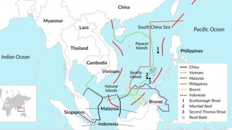 Minh họa 'Đường Lưỡi Bò' của Trung Quốc xâm phạm vào vùng biển, đặc quyền kinh tế và quần đảo Hoàng Sa, Trường Sa của Việt Nam
