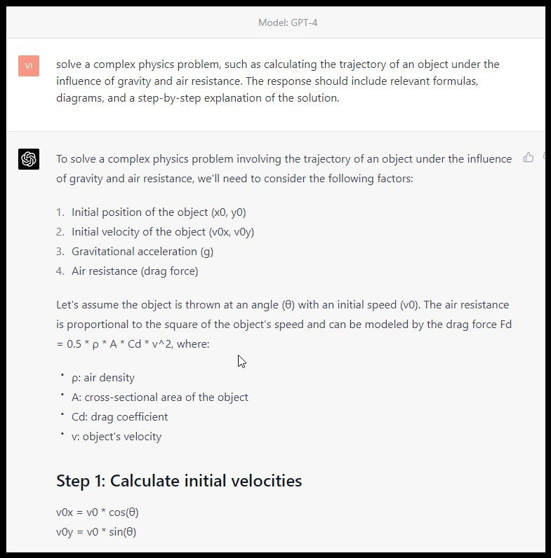 Minh họa khả năng xử lý và giải quyết các bài toán hoặc vấn đề khoa học phức tạp của mô hình GPT-4