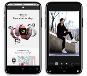 Minh họa khác về concept 'khu vực chức năng' hiển thị các phím điều khiển trong một ngữ cảnh khác trên iPhone 8.