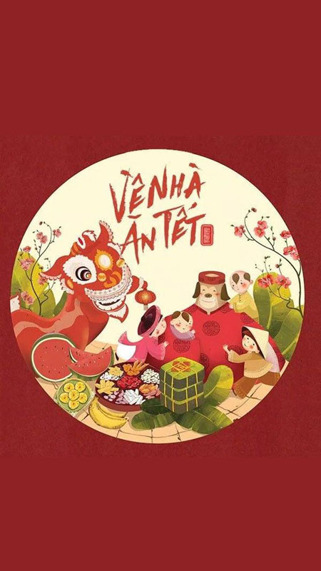 Minh họa Tết đoàn viên ấm cúng