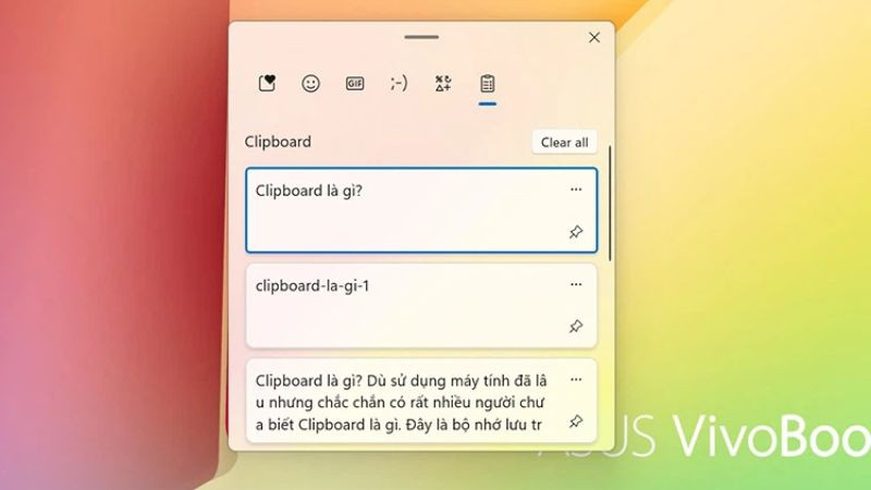 Mở nhanh Lịch sử Clipboard trên Windows 11 bằng phím tắt Windows + V