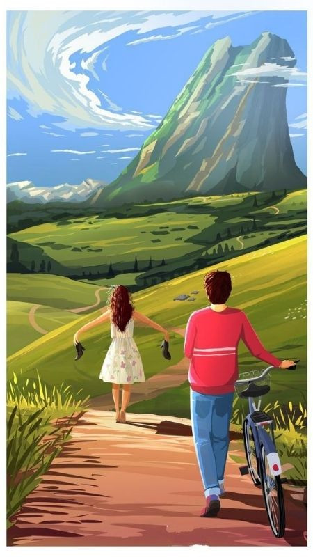 Một buổi chiều cùng nhau đạp xe dạo quanh sườn núi qua nét vẽ Anime