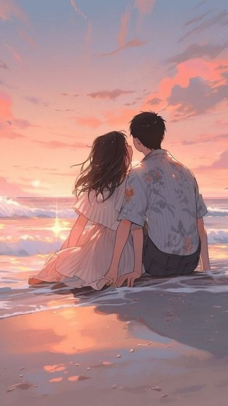 Một buổi chiều hoàng hôn lãng mạn cùng với biển cả bình yên qua nét vẽ Anime