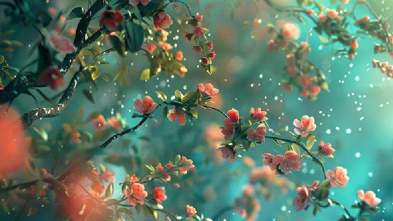 Một cành hoa anh đào nở rộ trong ảnh lofi