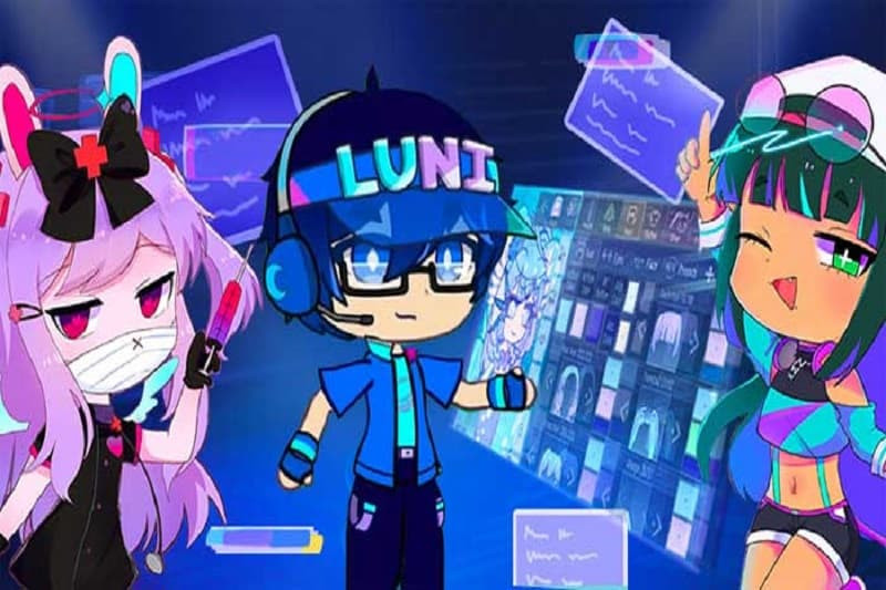 Một cảnh minh họa chế độ Studio Mode của Gacha Life, cho phép người chơi tạo dựng câu chuyện và tạo hình ảnh Gacha với bối cảnh, nhân vật đa dạng