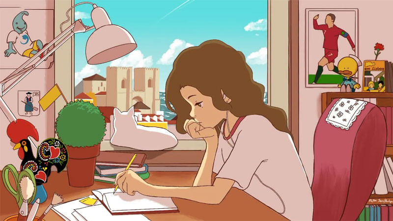 Một góc thư giãn lofi với ghế bành và sách trên sàn